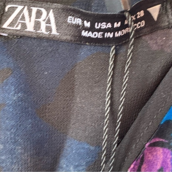 NEW 𝅺ZARA Cobalt Blue Floral Gathered Ruched  Mini Dress Size Medium - Picture 7 of 9